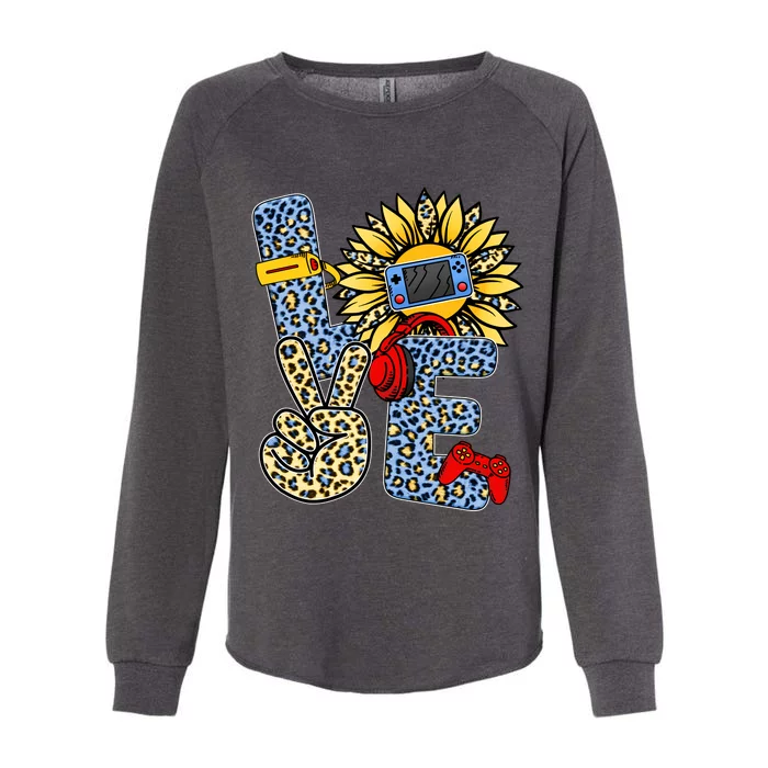 Love Video Game Gamer Leopard Sunflower Graphic Plus Size Womens California Wash Sweatshirt