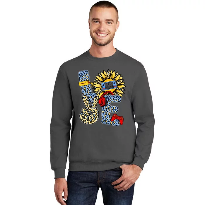 Love Video Game Gamer Leopard Sunflower Graphic Plus Size Tall Sweatshirt