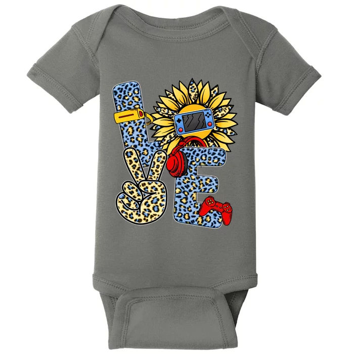 Love Video Game Gamer Leopard Sunflower Graphic Plus Size Baby Bodysuit