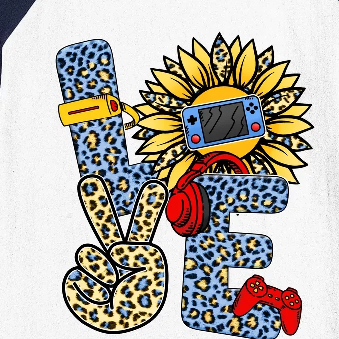 Love Video Game Gamer Leopard Sunflower Graphic Plus Size Baseball Sleeve Shirt