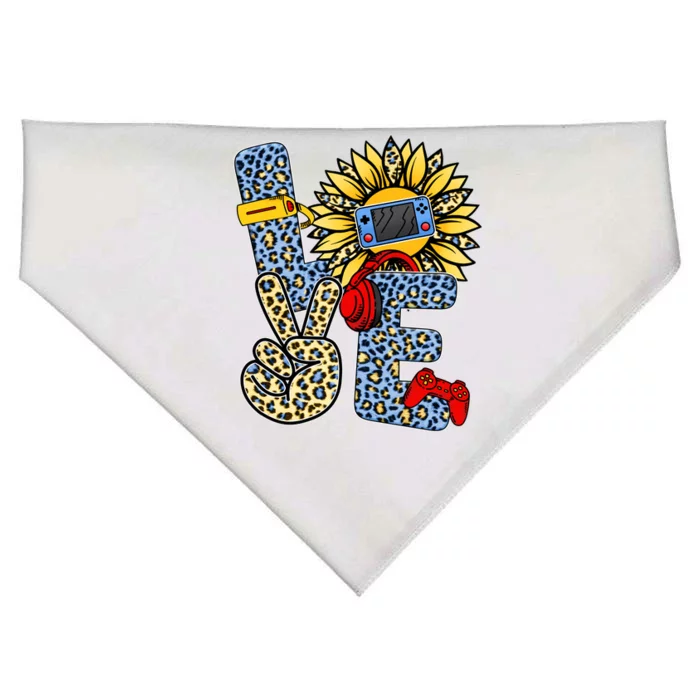 Love Video Game Gamer Leopard Sunflower Graphic Plus Size USA-Made Doggie Bandana