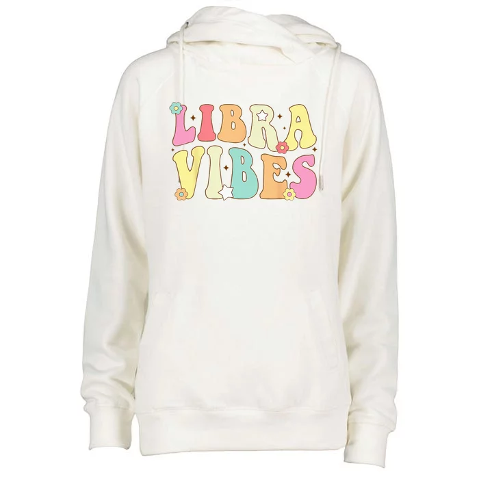 Libra Vibes Groovy Zodiac Birthday Womens Funnel Neck Pullover Hood