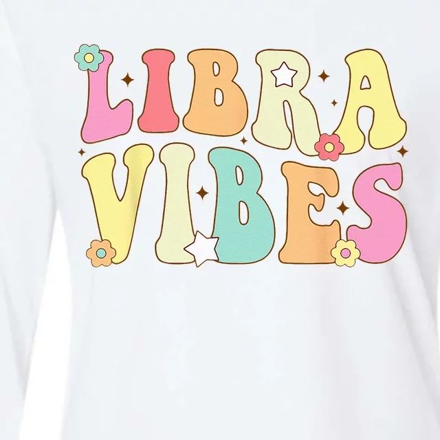 Libra Vibes Groovy Zodiac Birthday Womens Cotton Relaxed Long Sleeve T-Shirt