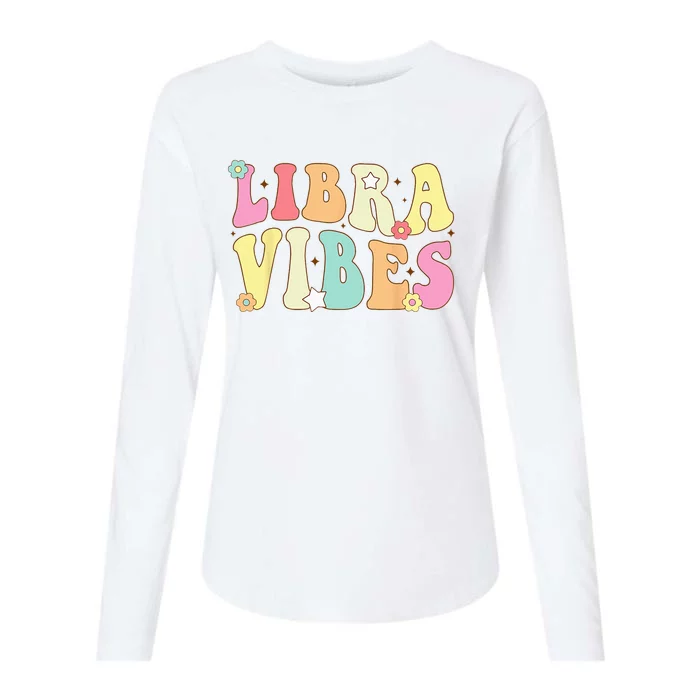 Libra Vibes Groovy Zodiac Birthday Womens Cotton Relaxed Long Sleeve T-Shirt