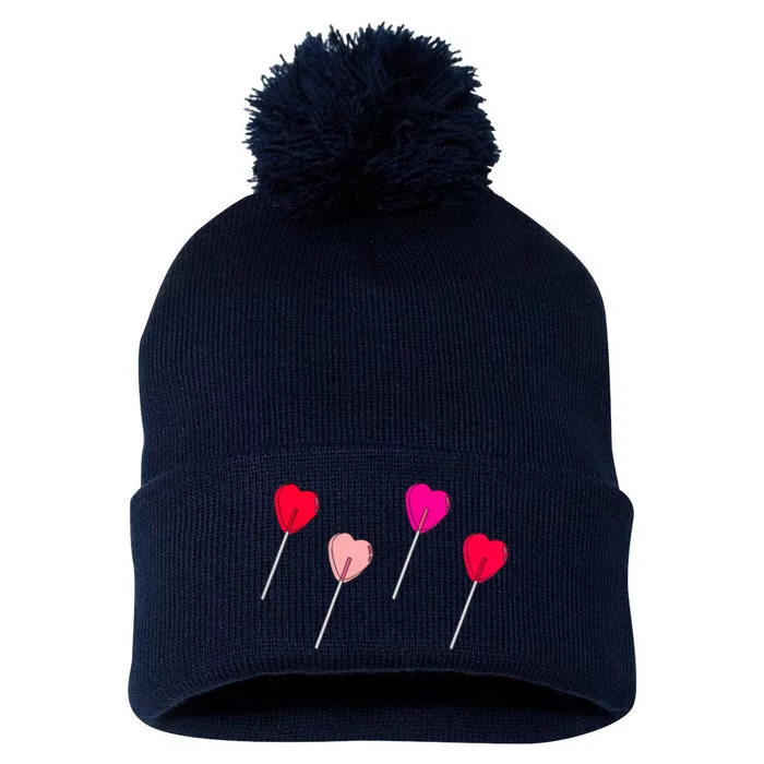 Lollipop Valentines Heart Candy Valentines Sucker Adult Pom Pom 12in Knit Beanie