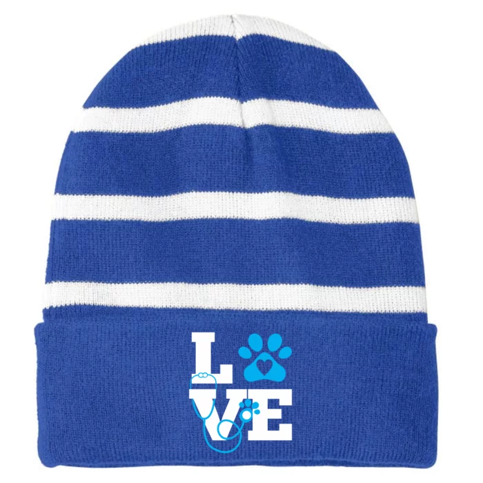 Love Veterinary Medicine Vet Tech Week Teacher Print Gift Striped Beanie with Solid Band