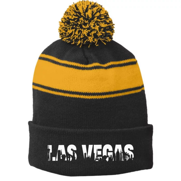 Las Vegas Nevada Nv Skyline Vintage Retro Style 70s 80s Stripe Pom Pom Beanie