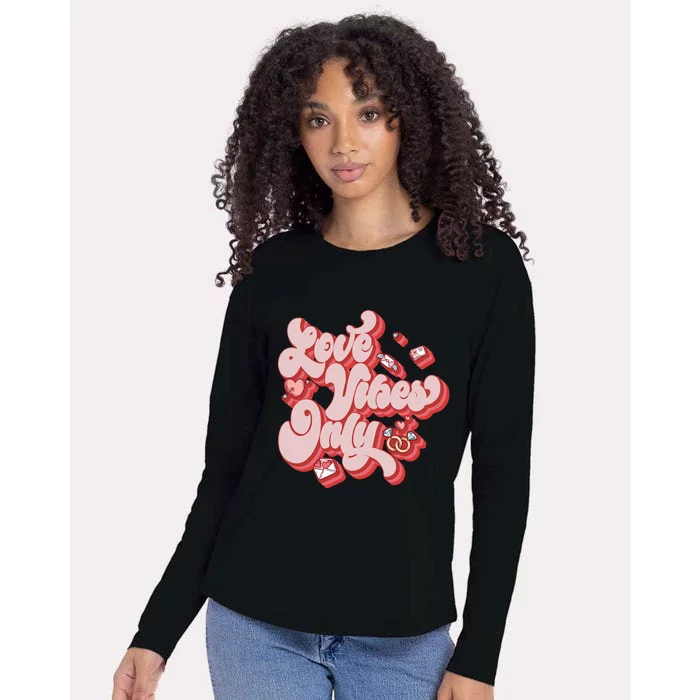 Love Vibes Only Be Mine Valentines Day Retro Heart Vday Gift Womens Cotton Relaxed Long Sleeve T-Shirt