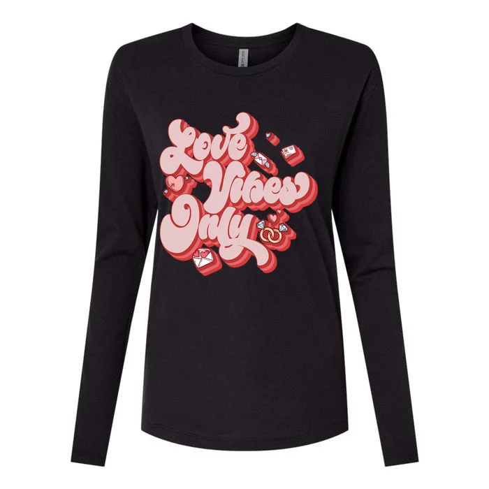 Love Vibes Only Be Mine Valentines Day Retro Heart Vday Gift Womens Cotton Relaxed Long Sleeve T-Shirt