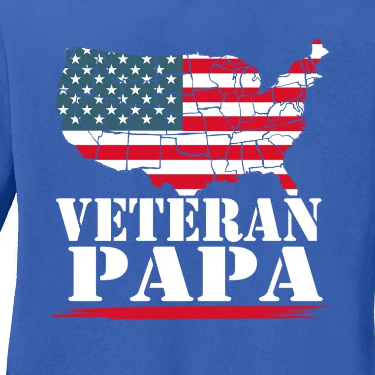 Lovable Veteran Papa Artwork Funny Gift Ladies Long Sleeve Shirt