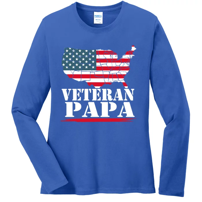 Lovable Veteran Papa Artwork Funny Gift Ladies Long Sleeve Shirt