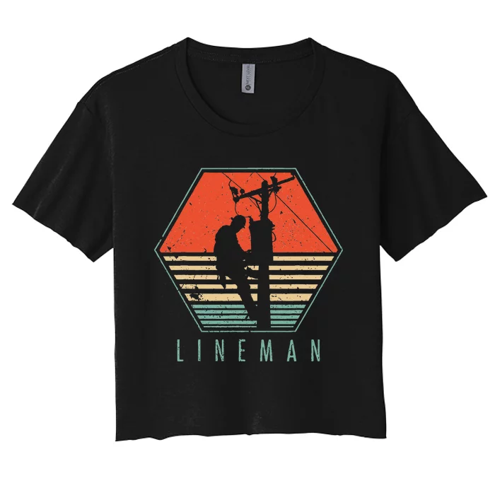 Lineman Vintage Retro Electrician Gift Women's Crop Top Tee