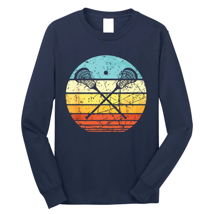 Lacrosse Vintage Retro Lacrosse Stick Sun Gift Long Sleeve Shirt