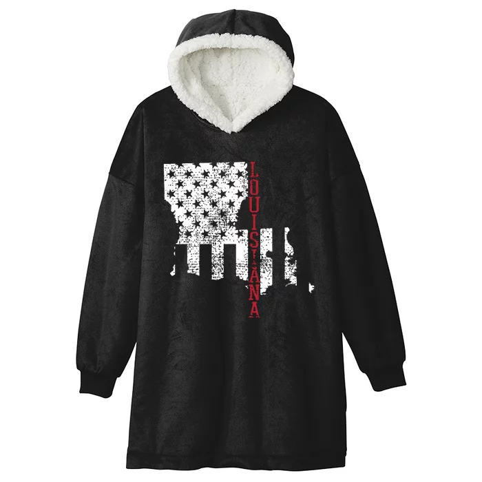 Louisiana Vintage Retro Usa Flag America Merica 4th Of July Hooded Wearable Blanket