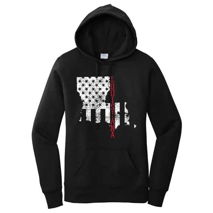 Louisiana Vintage Retro Usa Flag America Merica 4th Of July Women's Pullover Hoodie