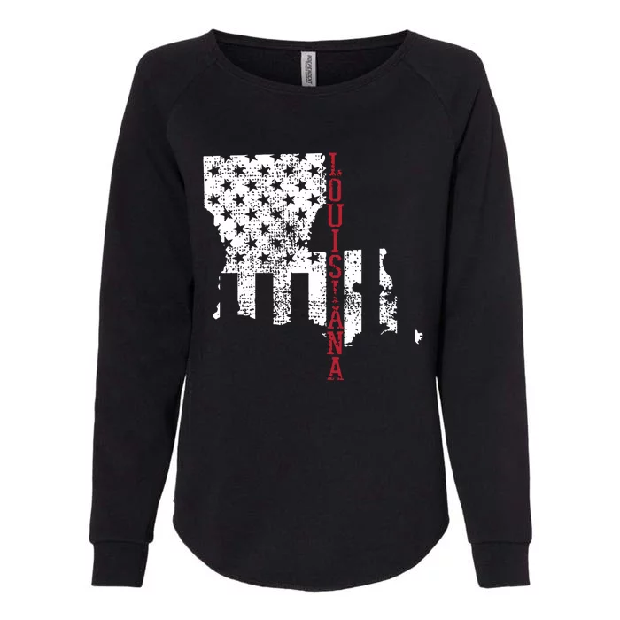 Louisiana Vintage Retro Usa Flag America Merica 4th Of July Womens California Wash Sweatshirt