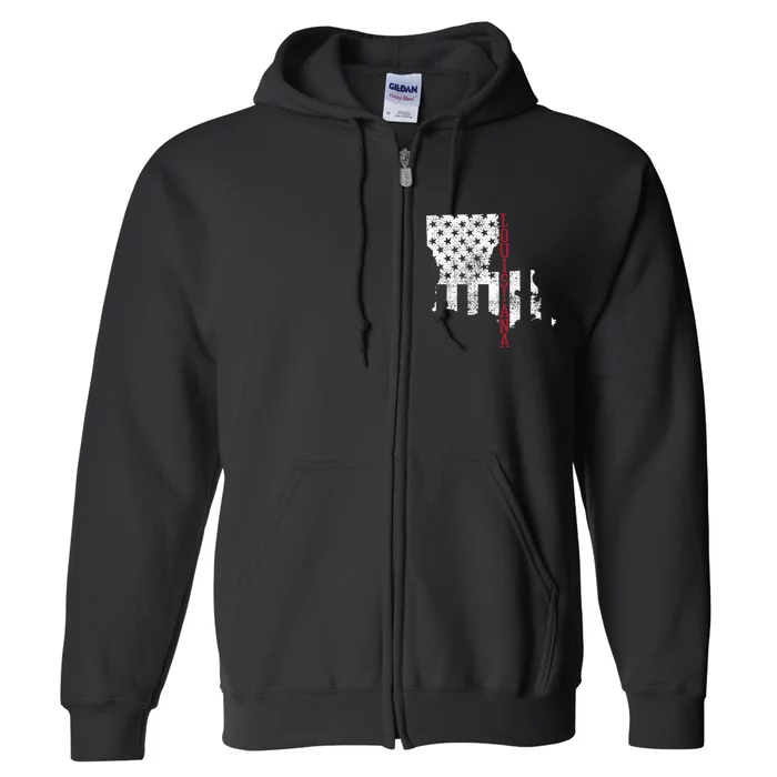 Louisiana Vintage Retro Usa Flag America Merica Full Zip Hoodie