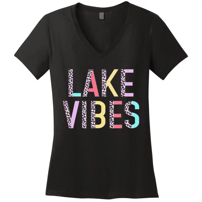 Lake Vibes Summer Vibes Vacation Funny Leopard Gift Women's V-Neck T-Shirt