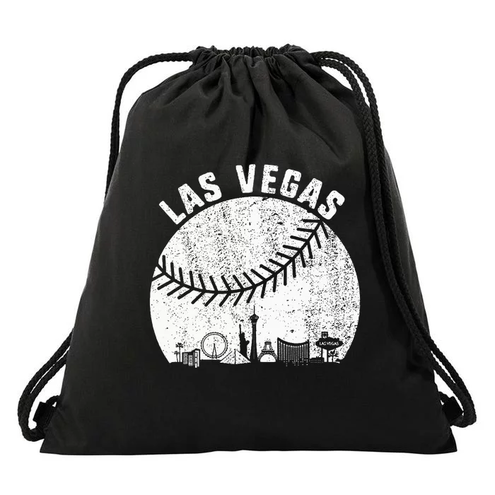 Las Vegas Skyline Baseball Fan Vintage Baseball Las Vegas Drawstring Bag