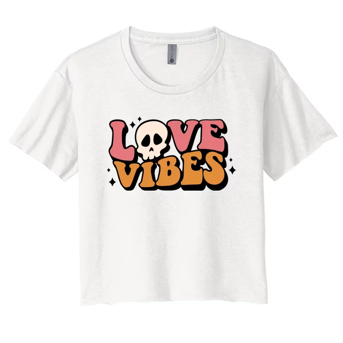 Love Vibes Skull Valentine’S Day Women's Crop Top Tee