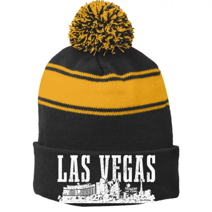 Las Vegas Skyline Pride Vintage Las Vegas Nevada Stripe Pom Pom Beanie