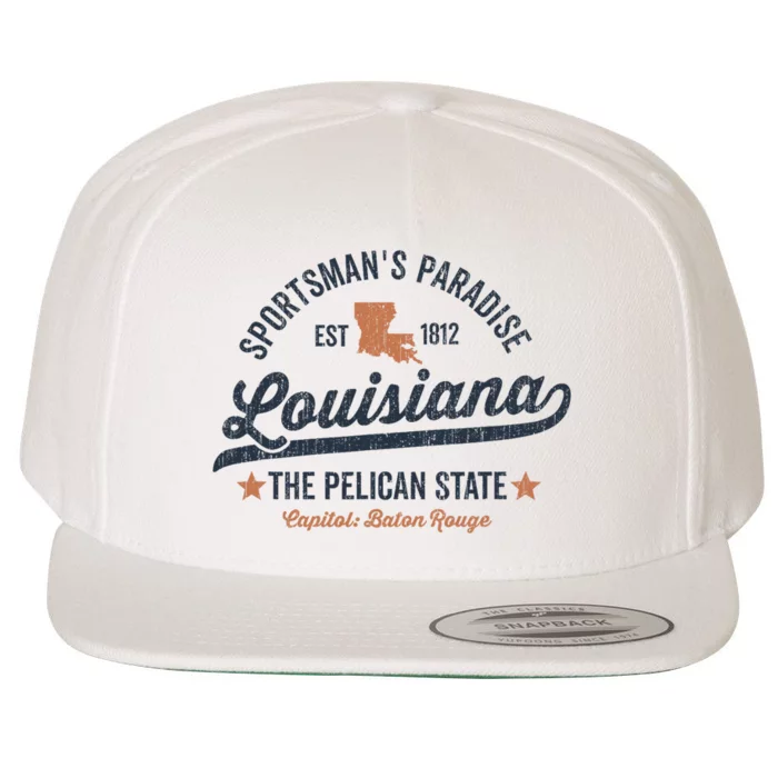 Louisiana Vintage Sports Design Pelican State Usa Rough Wool Snapback Cap