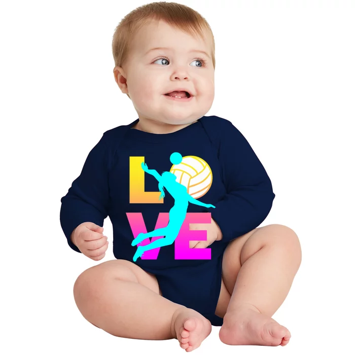 Love Volleyball Teen Gift Baby Long Sleeve Bodysuit