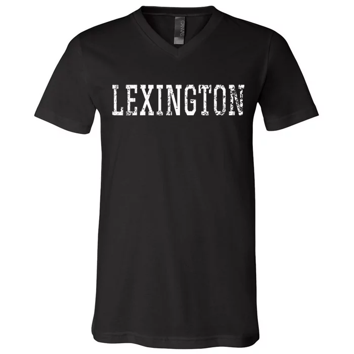 Lexington Vintage White Text Apparel V-Neck T-Shirt