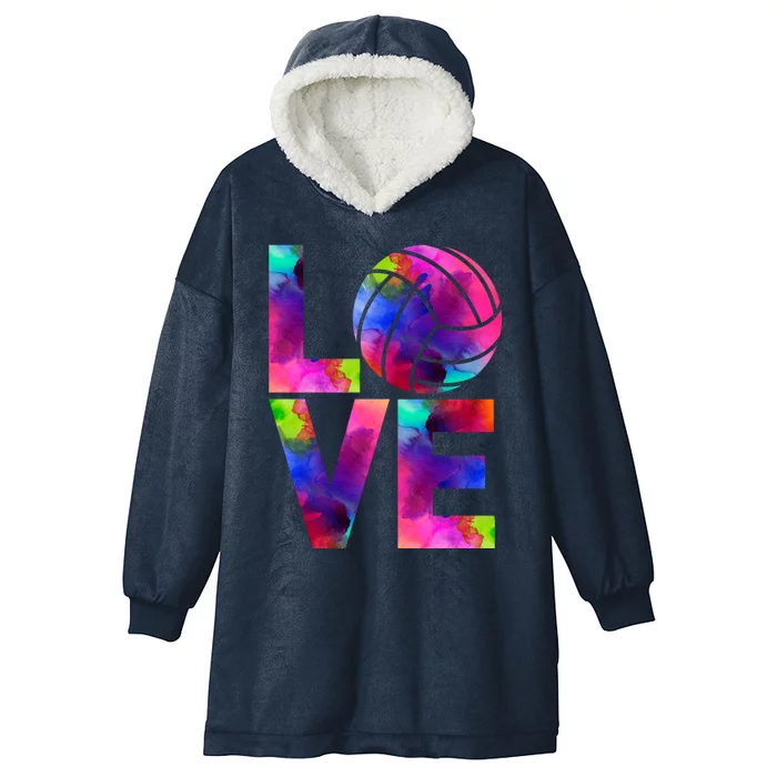 Love Volleyball Watercolor Team Tournat Retro Vibe Cool Gift Hooded Wearable Blanket