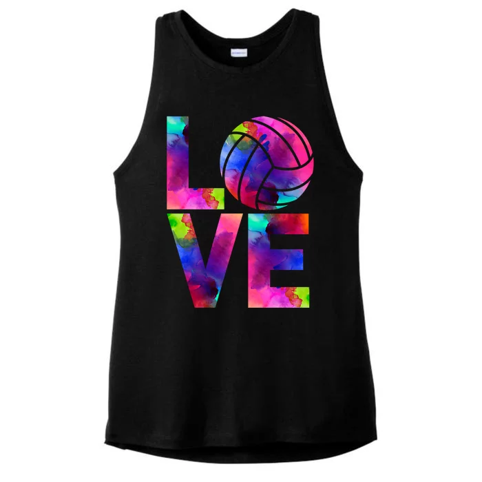 Love Volleyball Watercolor Team Tournat Retro Vibe Gift Ladies Tri-Blend Wicking Tank