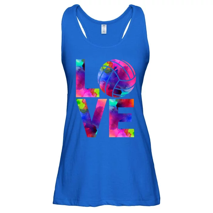 Love Volleyball Watercolor Team Tournat Retro Vibe Gift Ladies Essential Flowy Tank