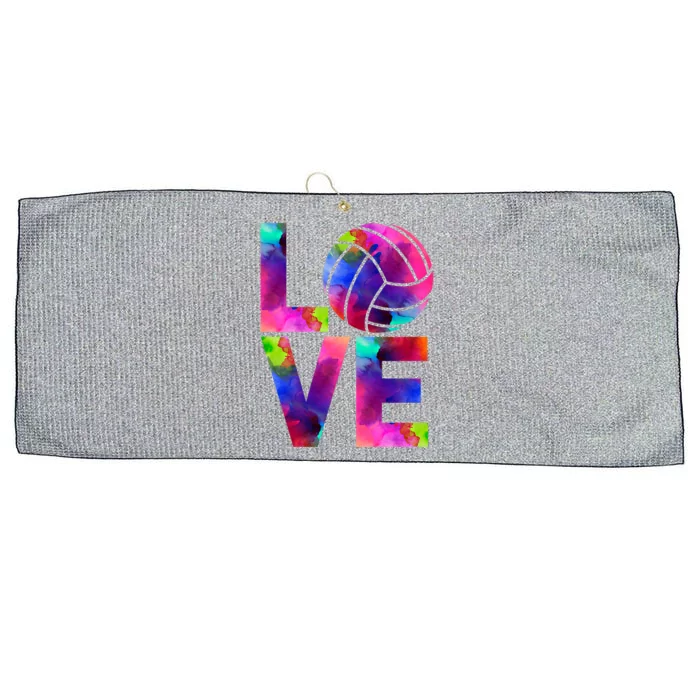 Love Volleyball Watercolor Team Tournat Retro Vibe Gift Large Microfiber Waffle Golf Towel