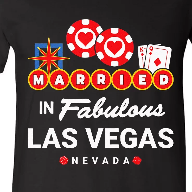 Las Vegas Wedding Vegas Couple Married In Vegas V-Neck T-Shirt