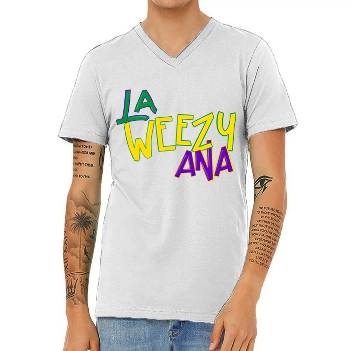 La Weezy Ana Mardi Gras V-Neck T-Shirt