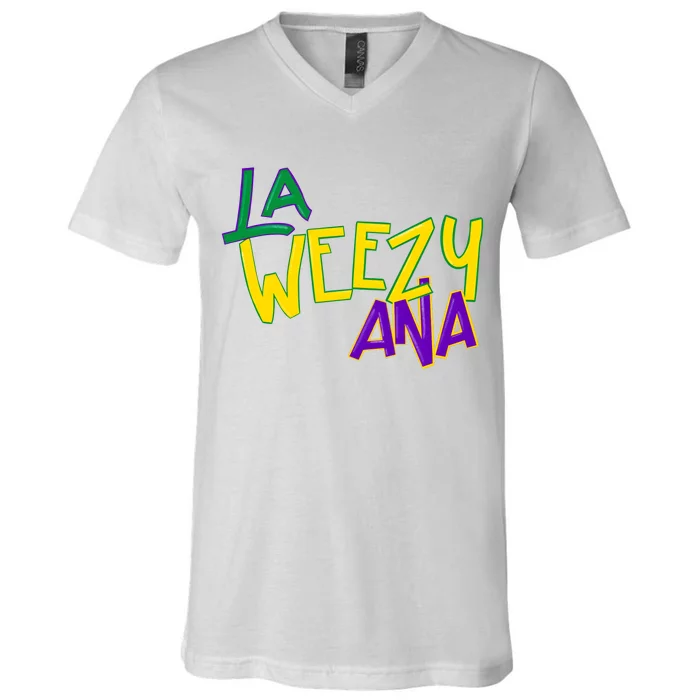 La Weezy Ana Mardi Gras V-Neck T-Shirt