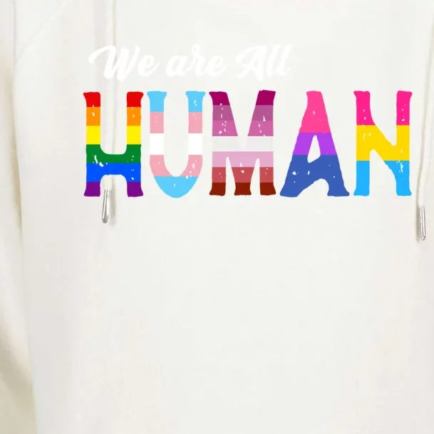 Lgbtq We Are All Hu Gift Womens Funnel Neck Pullover Hood