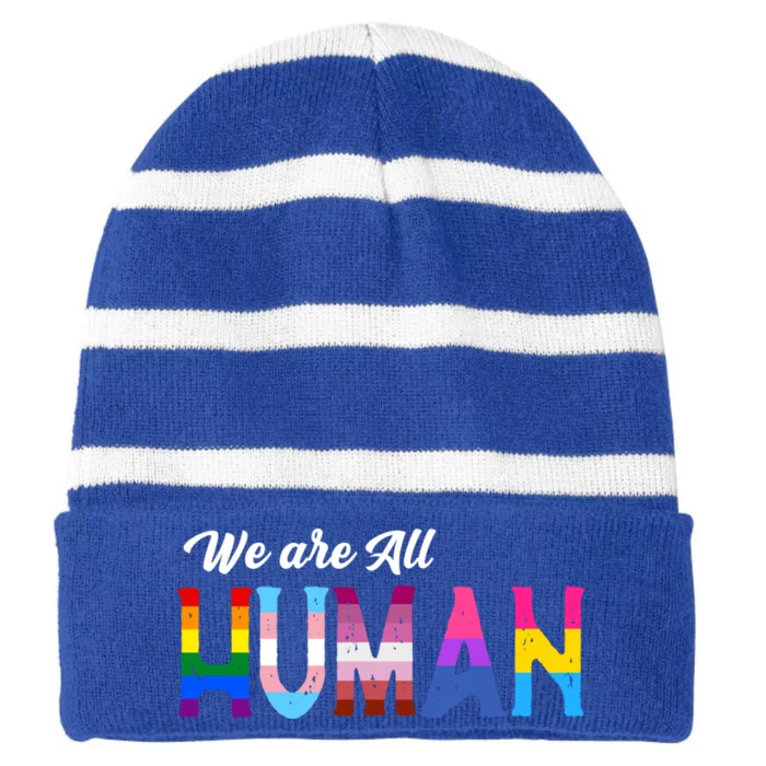 Lgbtq We Are All Hu Gift Striped Beanie with Solid Band