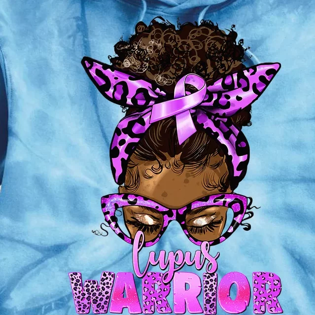 Lupus Warrior Afro Messy Bun Black Women Lupus Awareness Tie Dye Hoodie