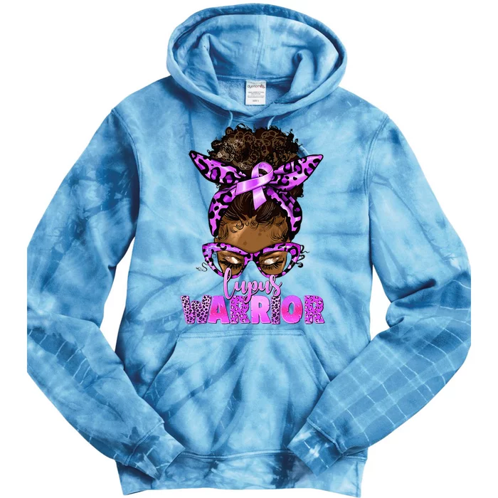 Lupus Warrior Afro Messy Bun Black Women Lupus Awareness Tie Dye Hoodie