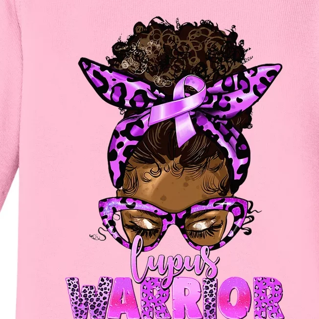 Lupus Warrior Afro Messy Bun Black Women Lupus Awareness Baby Long Sleeve Bodysuit