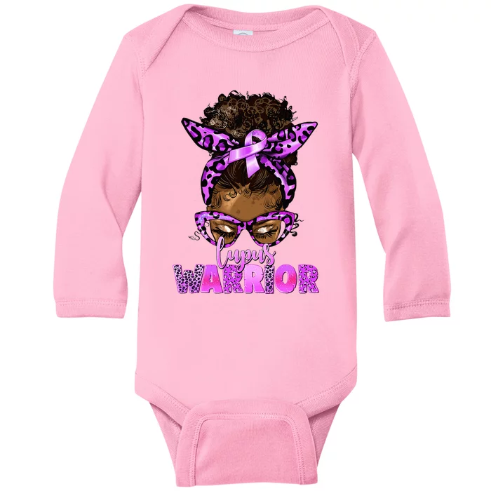 Lupus Warrior Afro Messy Bun Black Women Lupus Awareness Baby Long Sleeve Bodysuit