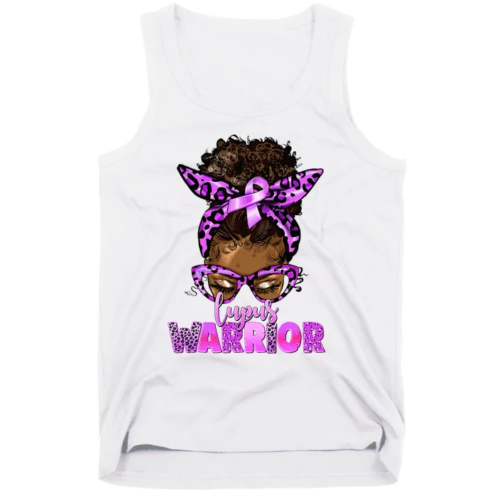 Lupus Warrior Afro Messy Bun Black Women Lupus Awareness Tank Top