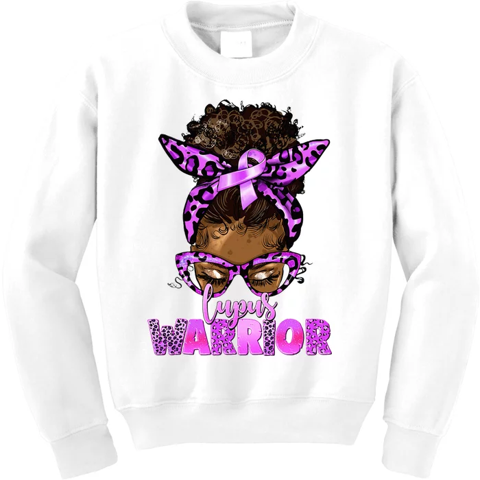 Lupus Warrior Afro Messy Bun Black Women Lupus Awareness Kids Sweatshirt