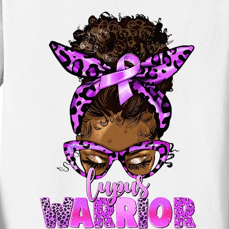 Lupus Warrior Afro Messy Bun Black Women Lupus Awareness Kids Long Sleeve Shirt