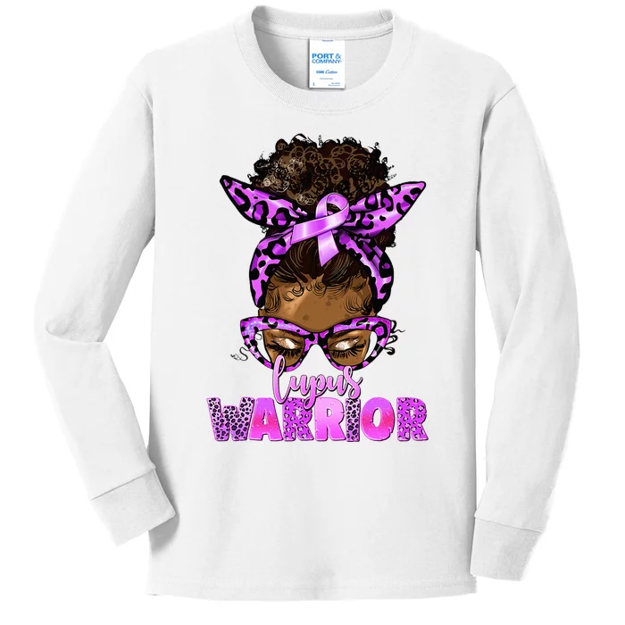 Lupus Warrior Afro Messy Bun Black Women Lupus Awareness Kids Long Sleeve Shirt