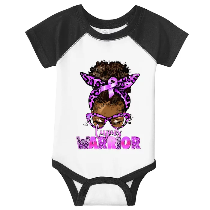 Lupus Warrior Afro Messy Bun Black Women Lupus Awareness Infant Baby Jersey Bodysuit