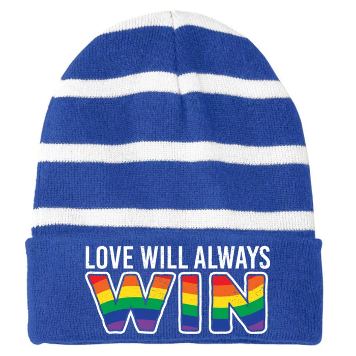 Love Will Always Win Homo Supporter Acceptance Heart Gift Striped Beanie with Solid Band