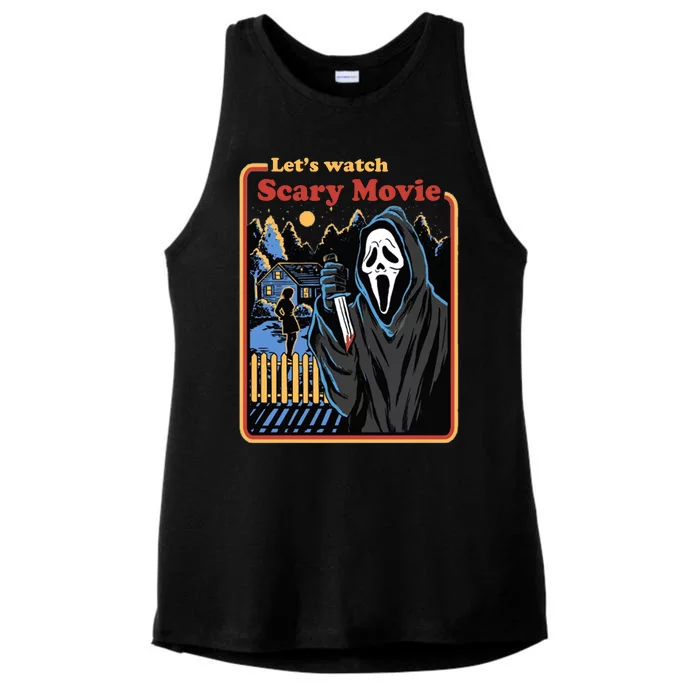 Let's Watch A Scary Movie Funny Halloween Ladies Tri-Blend Wicking Tank