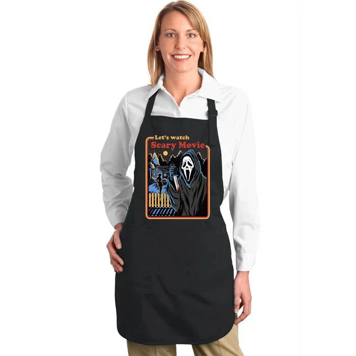 Let's Watch A Scary Movie Funny Halloween Full-Length Apron With Pocket