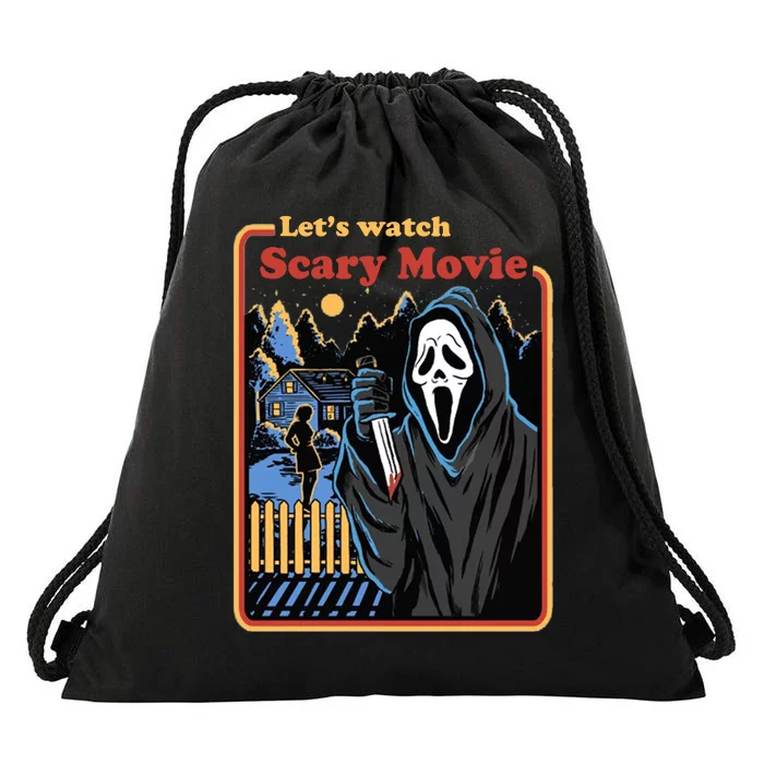 Let's Watch A Scary Movie Funny Halloween Drawstring Bag